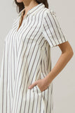 Kamara Striped Ivina Collared Mini Dress- Marshmallow