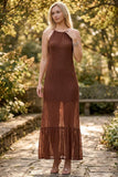 Mabel Mesh Striped Detail Round Neck Maxi Dress
