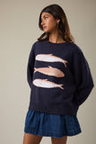 Round Neck Sardines Sweater Top- Melange