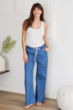 Venti6 Chambray Drawstring Pinstripe Wide Leg Pants