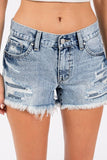 Petra153 Mid Rise Rigid Patch Denim Shorts