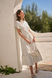 Kamara Striped Alna Button Up Midi Dress- Marshmallow