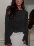 Elegant Chic Sequins Hollow Knit Blouse