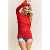 Mesh Heart Flocking High Neck Long sleeved Shirt