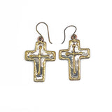 Cross Mixed Metal Earrings - stainless steel and brass