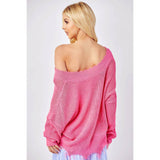 Light Knit Destroyed Hem V-Neck Sweater