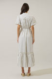 Kamara Striped Alna Button Up Midi Dress- Marshmallow