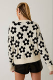 Round Neck Floral Pattern Sweater - Cream/Black