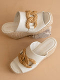 The Aime | Wedge with Raffia - White