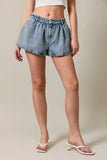 Mid Waist Flare Denim Shorts -Denim