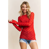 Mesh Heart Flocking High Neck Long sleeved Shirt