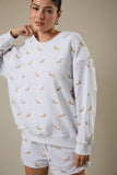 Round Neck Dog Print Sweatshirt - Pink