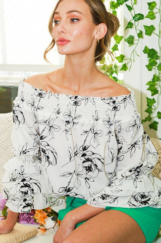 Off The Shoulder Tiered Floral Blouse
