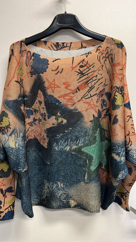 Peach Stars Italian Knit Printed Sweater