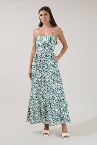 Sima Pleated Maxi Dress Floral- White