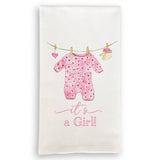 Baby Girl Clothing with “It's a Girl” Dishtowel
