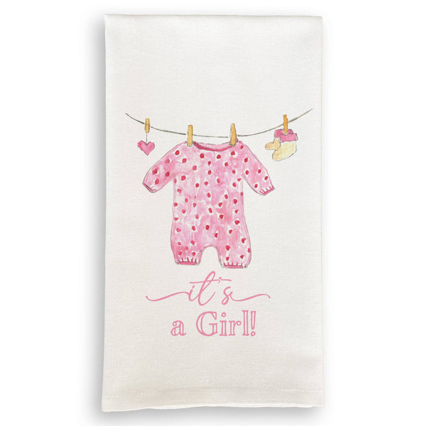 Baby Girl Clothing with “It's a Girl” Dishtowel