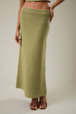 High Waisted Ribbed Sweater Midi Skirt- Matcha