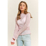 Mesh Heart Flocking High Neck Long sleeved Shirt