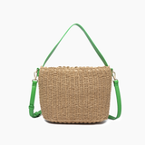 Sunset Straw Bucket Mini Tote Bag: Brown