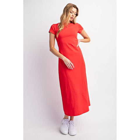 Basic Brittany T-Shirt Midi Dress - Red