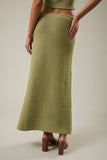 High Waisted Ribbed Sweater Midi Skirt- Matcha