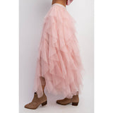 Cascading Tulle Mesh Layered Midi Skirt