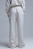 The Q2 Wide Leg Pinstripe Pants- Cream