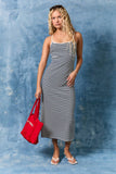 Spaghetti Binding Stripe Midi Dress-Navy