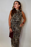 Mesh High Neck Sleeveless Leopard Printed Maxi Dress