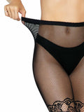 Drew Floral Vine Fishnet Tights: Black / One Size