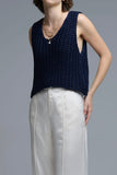 The Q2 Crochet Cropped Vest with Sequin Thread- Navy