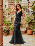 Classic Fishtail Sequin Mesh Evening Dress: Dark Purple / 4