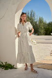 Kamara Striped Alna Button Up Midi Dress- Marshmallow