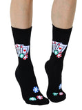 3D Packaged Crew Socks - Poker Cards & Chips - Black