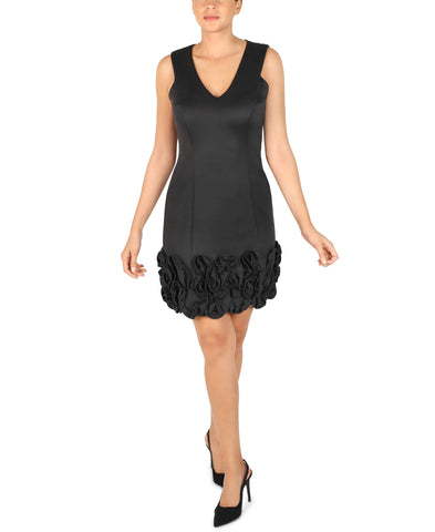 Donna Ricco Sleeveless Scuba Cupcake V Neck Dress - Black