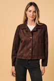 Cropped Button Down Faux Suede Jacket