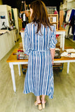 Q2 Striped Maxi Shirt Dress - Blue