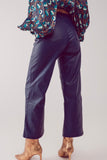 Q2 Faux Leather Wide Leg Cropped Pants - Blue