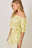 Mystree Double Gauze Printed On and Off Shoulder Top