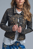 The Q2 Leopard Print Denim Jacket - Brown
