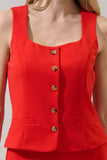 Hemary Button Down Sleeveless Top- Red