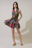 Jenla Floral Itzel Shift Mini Dress- Blue Olive