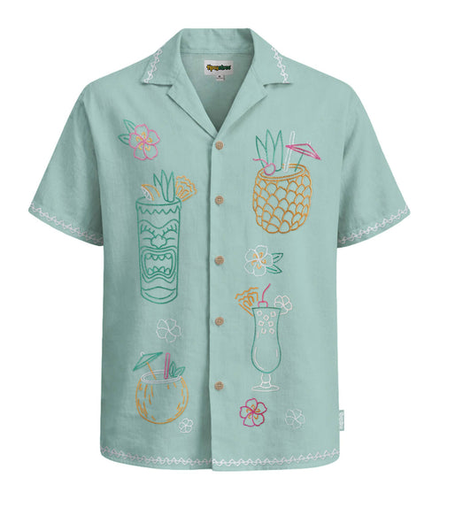 Tiki Drink Linen Cabana Shirt- Green