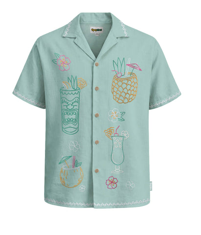 Tiki Drink Linen Cabana Shirt- Green