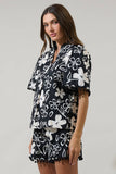 Kianza Floral Yulia Split Neck Poplin Top - Black/White
