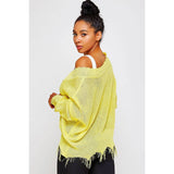 Light Knit Destroyed Hem V-Neck Sweater