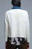 Q2 Kitted Cardigan with Denim Details- Cream