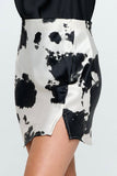 Western Cow Print Satin Mini Skirt with Slit