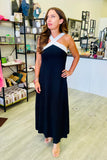 Italian Two-tone Contrast Halter Neck Maxi Dress